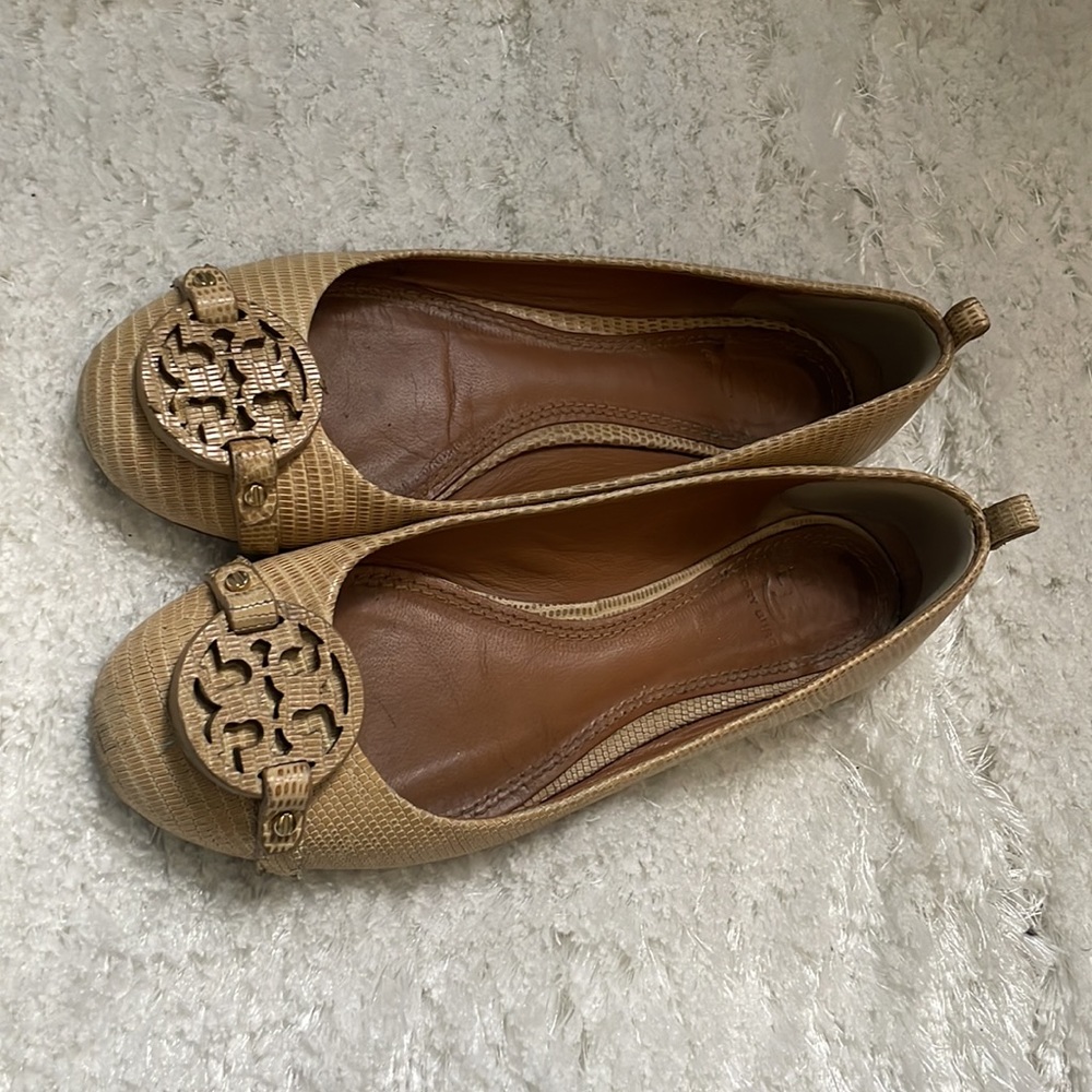 Tory Burch Ballet Flat Shoes Womens 7M Tan Mini Miller Business Casual